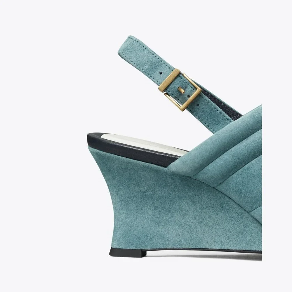 Tory Burch $400 Puffy Wedge Sandals Pumps Heels Arctic Blue 10 FEELS LIKE 9.5